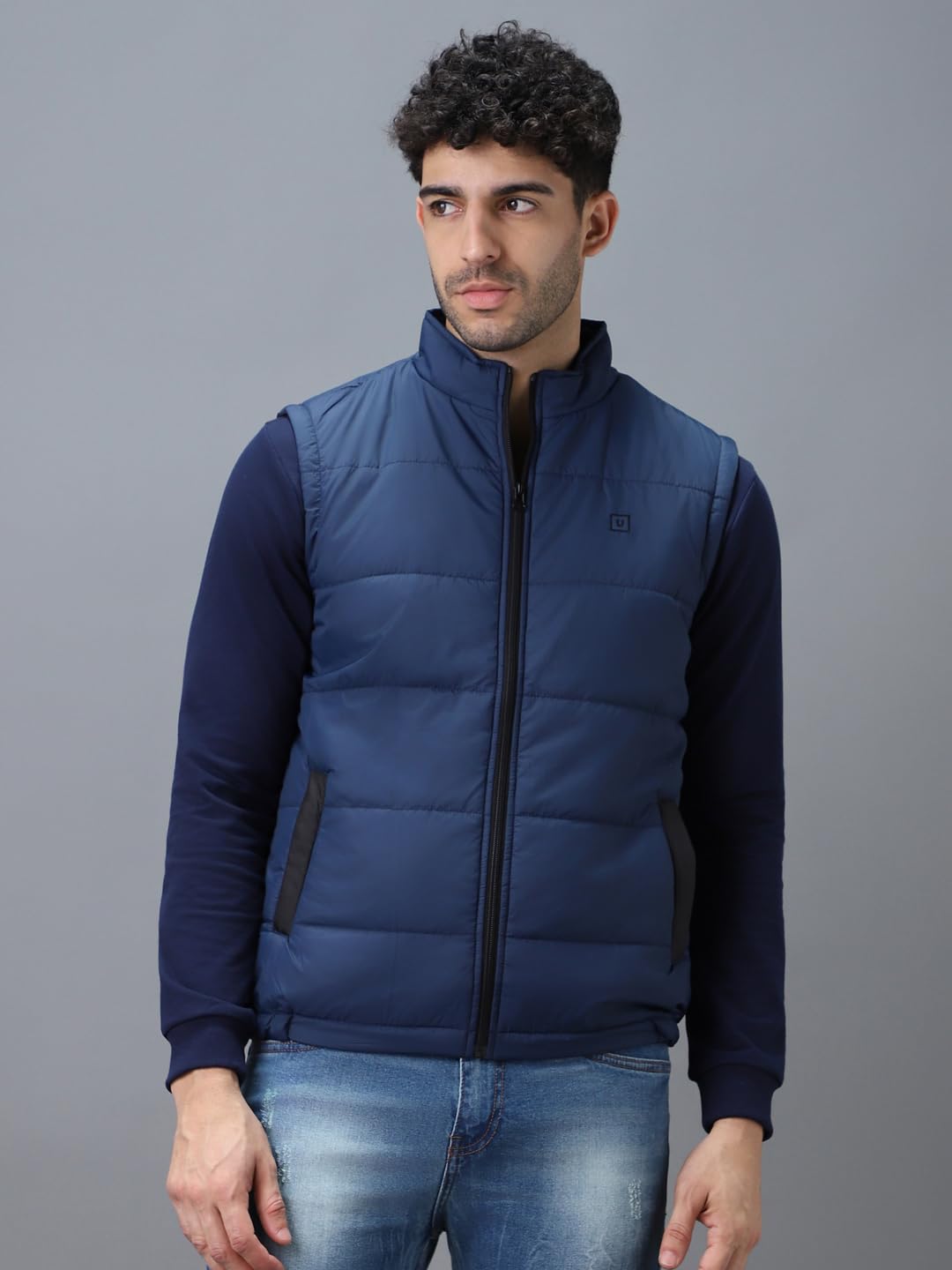 Urbano Fashion Men's Blue Sleeveless Zippered Puffer Jacket (jakt-puff-slvless-blzblu-l)