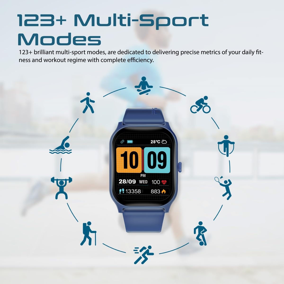 Promate Xwatch-B2 Smartwatch with 2.01” Ultra Large Display, BT Calling, 15 Days Battery Life, 123+ Sports Modes, IP67 Water Proof, Smart Notifications, Real-time HR Monitor, 200+ Watch Faces (Blue)