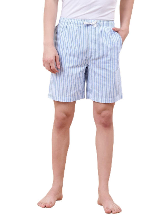 Marks & Spencer Cotton Mix Striped Relaxed Fit Shorts BLUE Mix