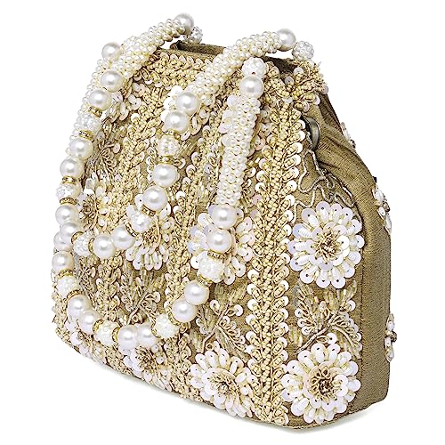 Peora Gold Potli Purses for Women Handmade Evening Handbag Stylish Bridal Fashion Wristlet Bag for Girls