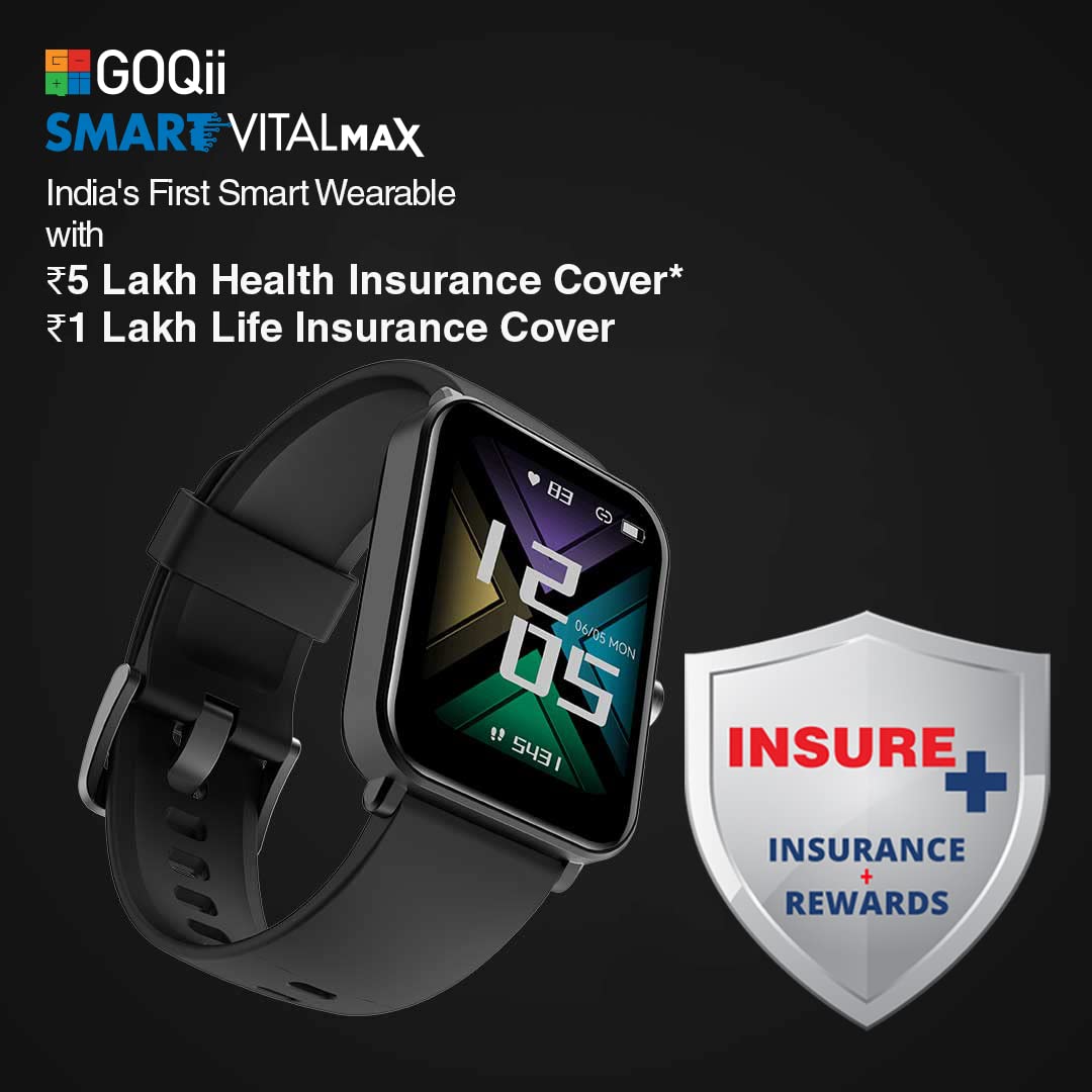 GOQii Insure+ 5 lakhs Health Insurance with Smart Vital Max (Black) and 3 Months Personal Coaching