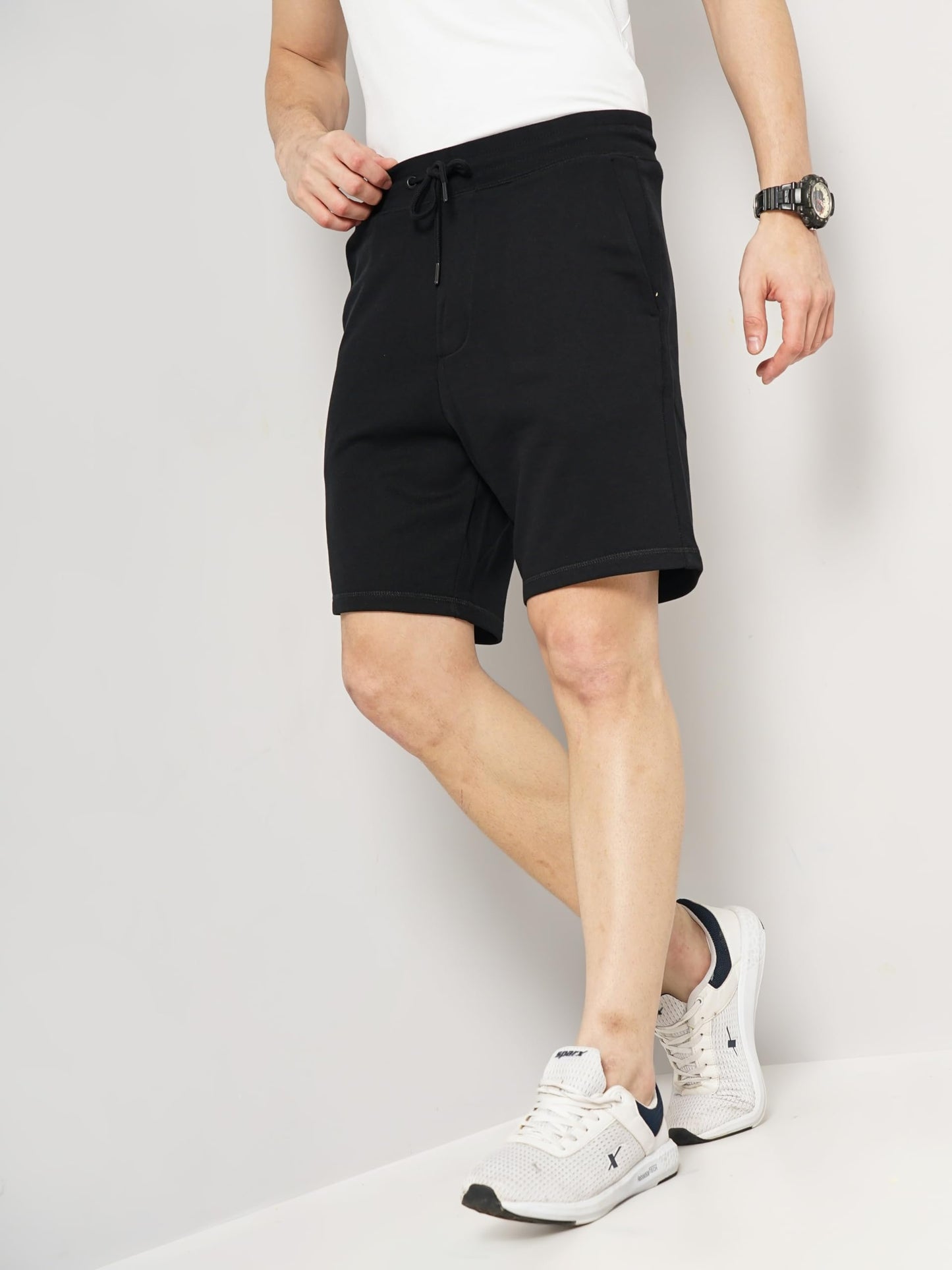 Celio Solid Black Cotton Shorts