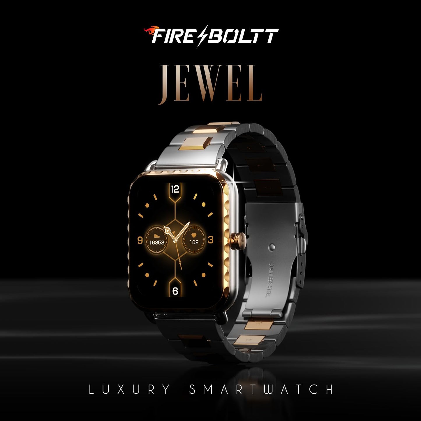 Fire-Boltt Jewel, Luxury Stainless Steel Smart Watch with a 1.85" Display Boasting 320x386 Resolution and 600 NITS Brightness, 60 HZ Refresh Rate, 120 Sports Modes, IP67 Rating