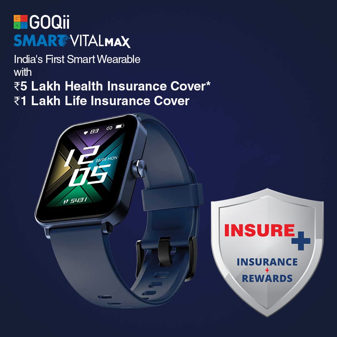 GOQii Insure+ 5 lakhs Health Insurance with Smart Vital Max (Blue) and 3 Months Personal Coaching