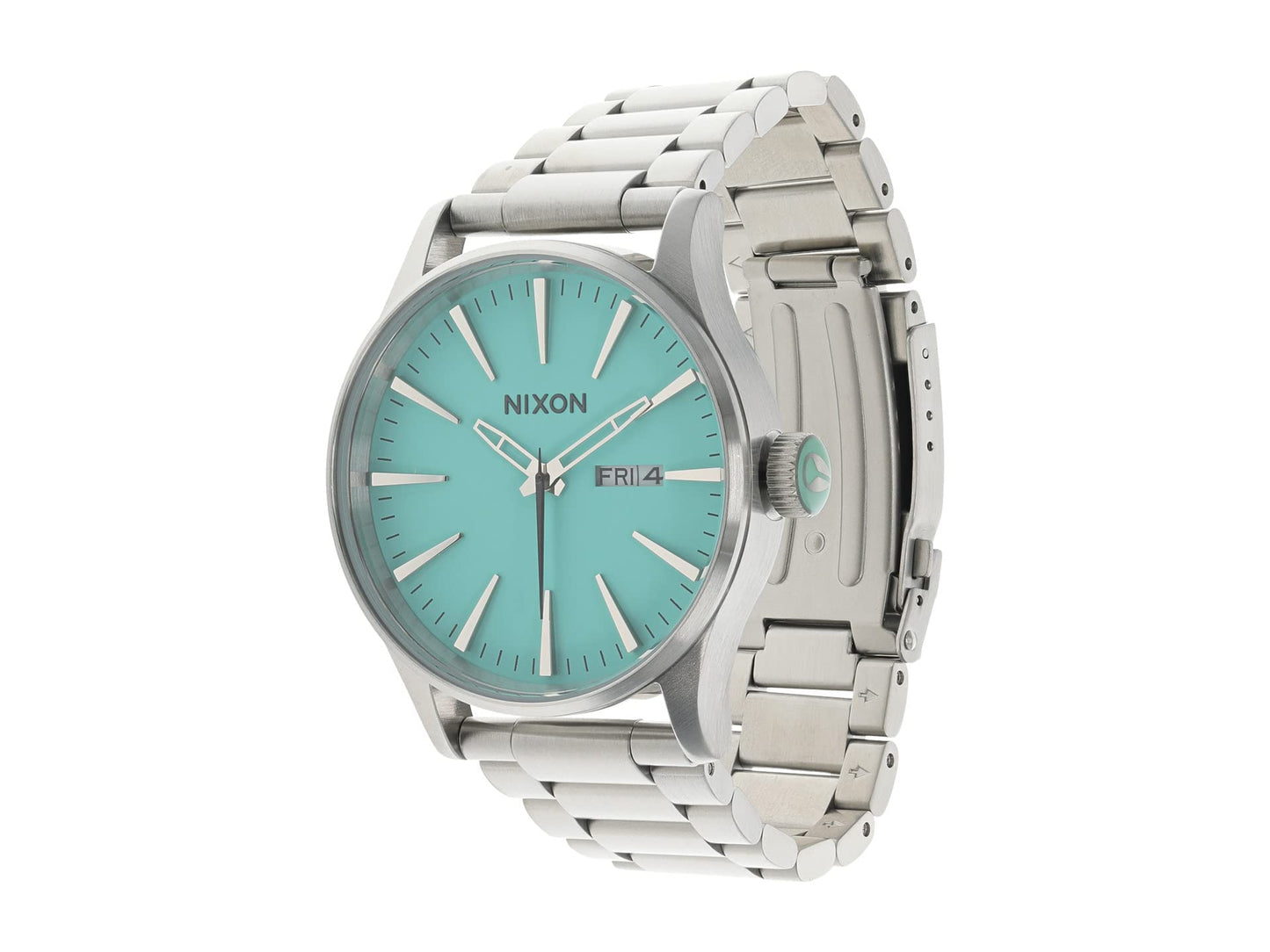 NIXON Sentry SS A356 - Silver/Turquoise - 100m Water Resistant Men's Analog Classic Watch (42mm Watch Face, 23mm-20mm Stainless Steel Band)