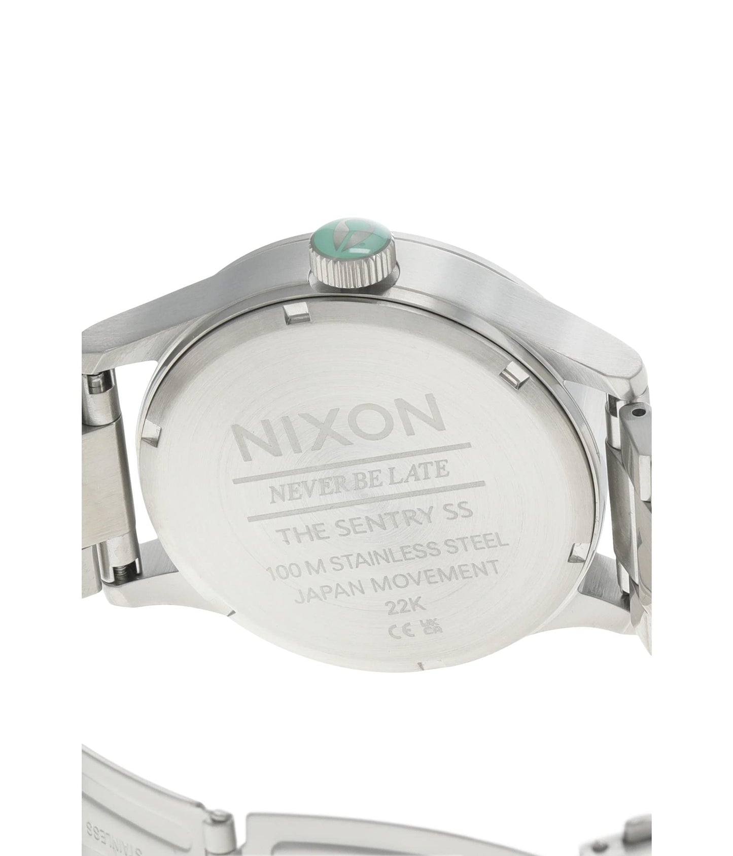NIXON Sentry SS A356 - Silver/Turquoise - 100m Water Resistant Men's Analog Classic Watch (42mm Watch Face, 23mm-20mm Stainless Steel Band)