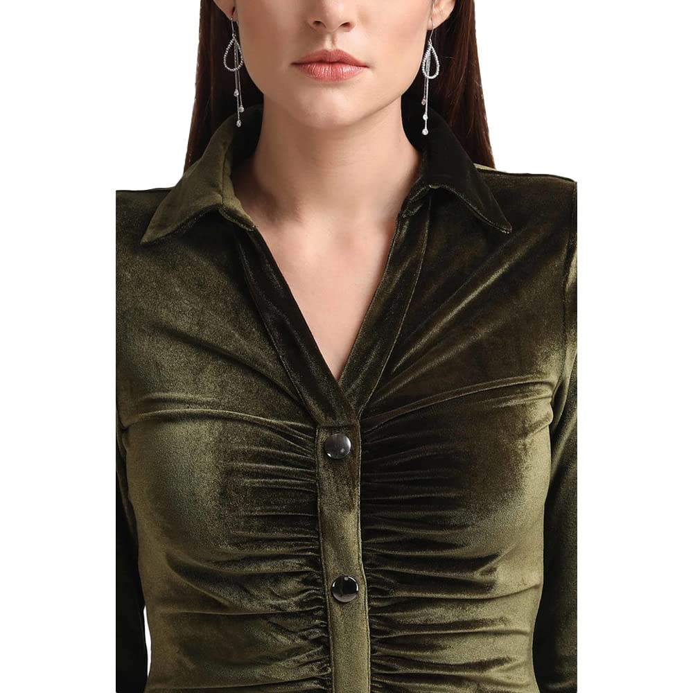 Kazo Embellished Velvet Cowl Neck Womens Mini Dress (Olive)