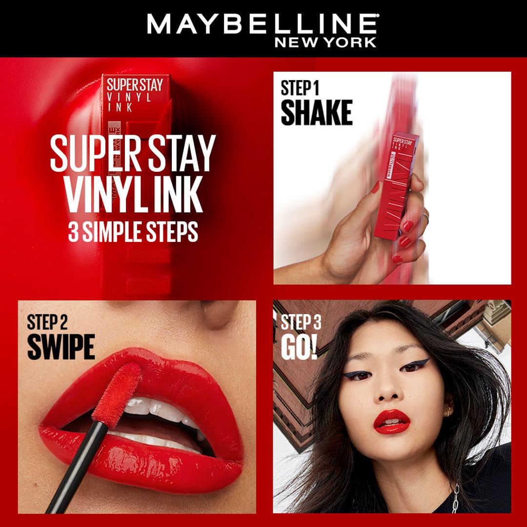 Maybelline Superstay Vinyl Ink Liquid Lipstick, Awestruck | High Shine That Lasts for 16 HRs