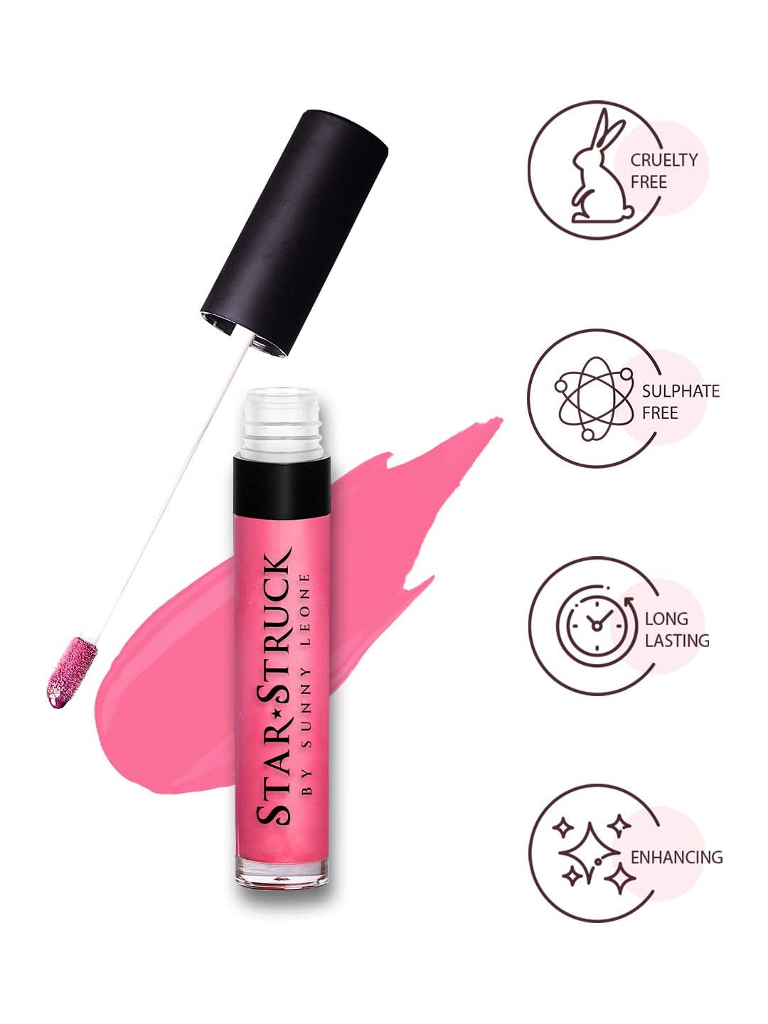 STARSTRUCK BY SUNNY LEONE Glossy Liquid Lip Color, Light Pink | Highly Pigmented, Hi-Shine & Non-Sticky Formula | Lip Gloss For Girls, Women | Pink Peony