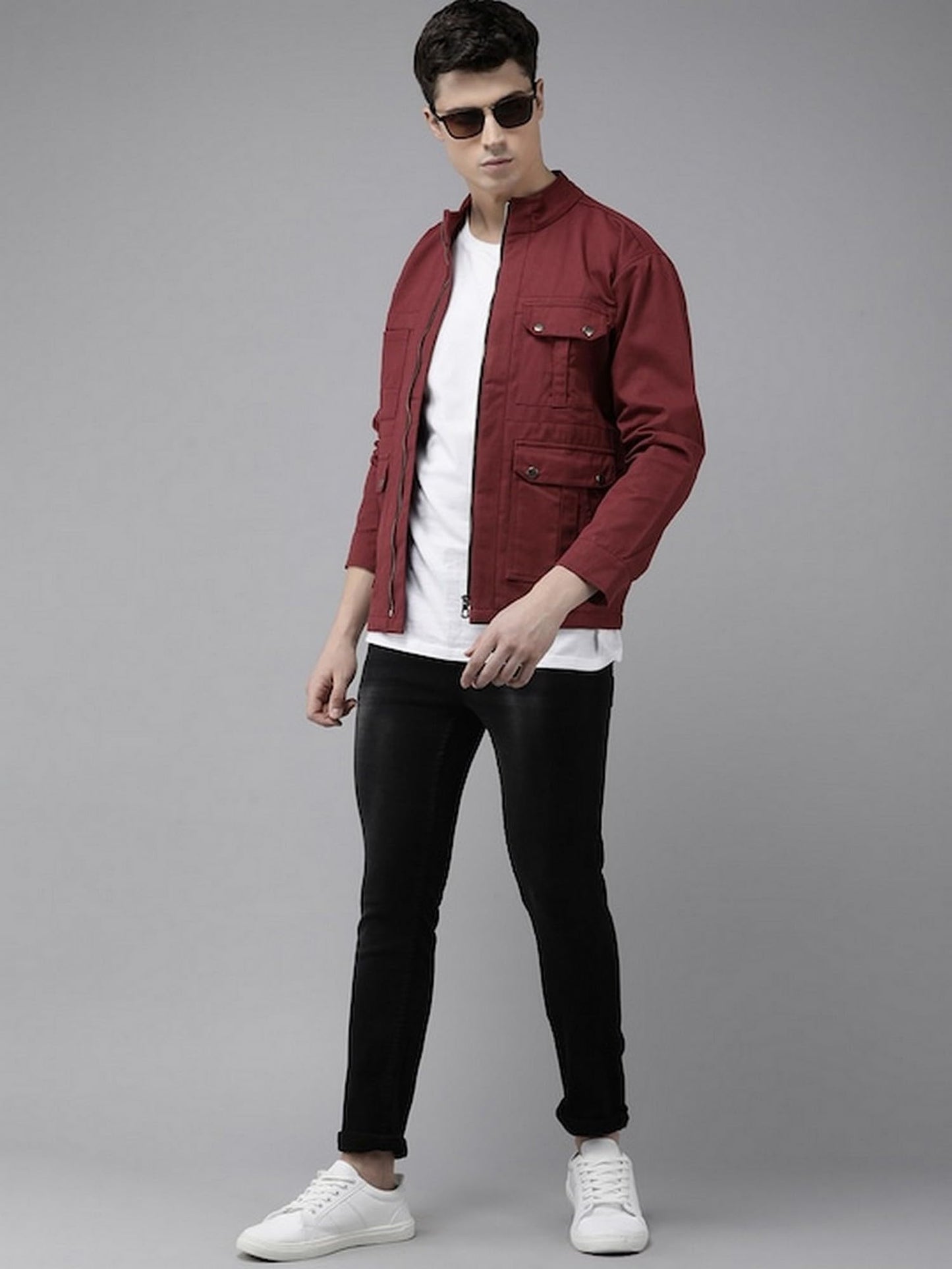 VOXATI Men's Denim Jacket ajt186-m_Maroon_M