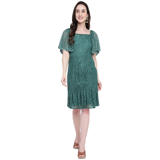 Latin Quarters Green Half Sleeve Solid Nylon Stretch Dress