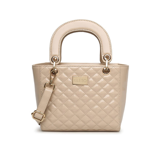 KLEIO Quilted Small Boxy Structured Leather Hand Bag for Women (Cream) with Zip & Adjustable Cross Body Strap | Spacious Handbag for Girls Suitable for Casual & Everyday Use