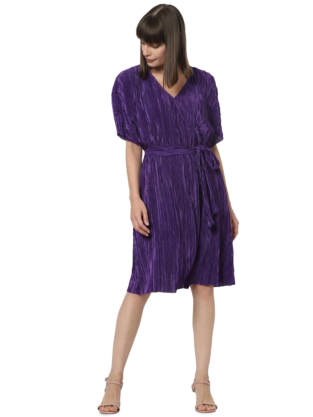 VERO MODA Women's Polyester Wrap Knee-Length Dress (Petunia)