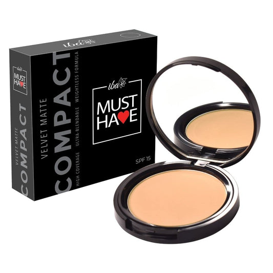 Iba Must Have Velvet Matte Pressed Compact Powder - Medium Beige, 9g | High Coverage l Ultra Blendable l Face Makeup | Weightless Formula | SPF 15 | Oil Free Fresh Matte Finish look | 100% Natural, Vegan & Cruelty-Free