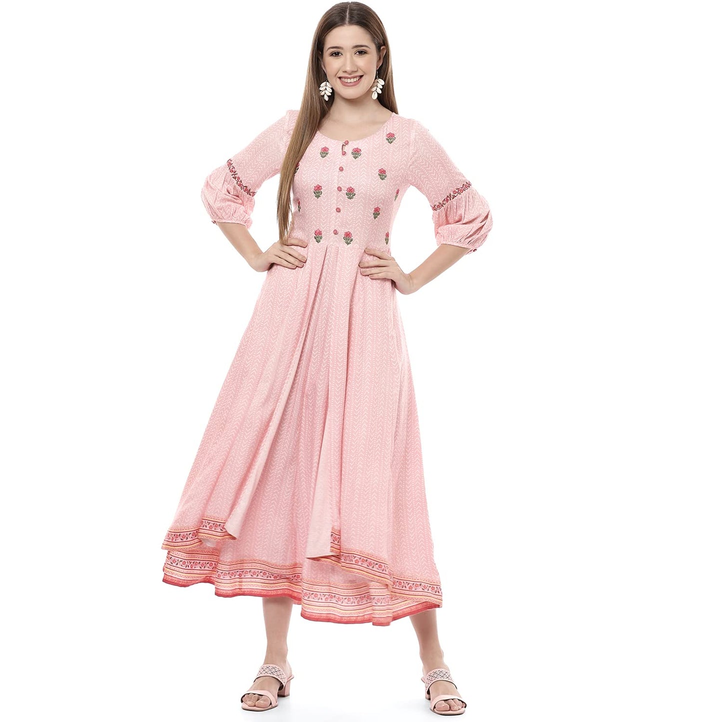 Rangriti Women's Ethnic Pink Ethnic Wear Dress (Size_M)