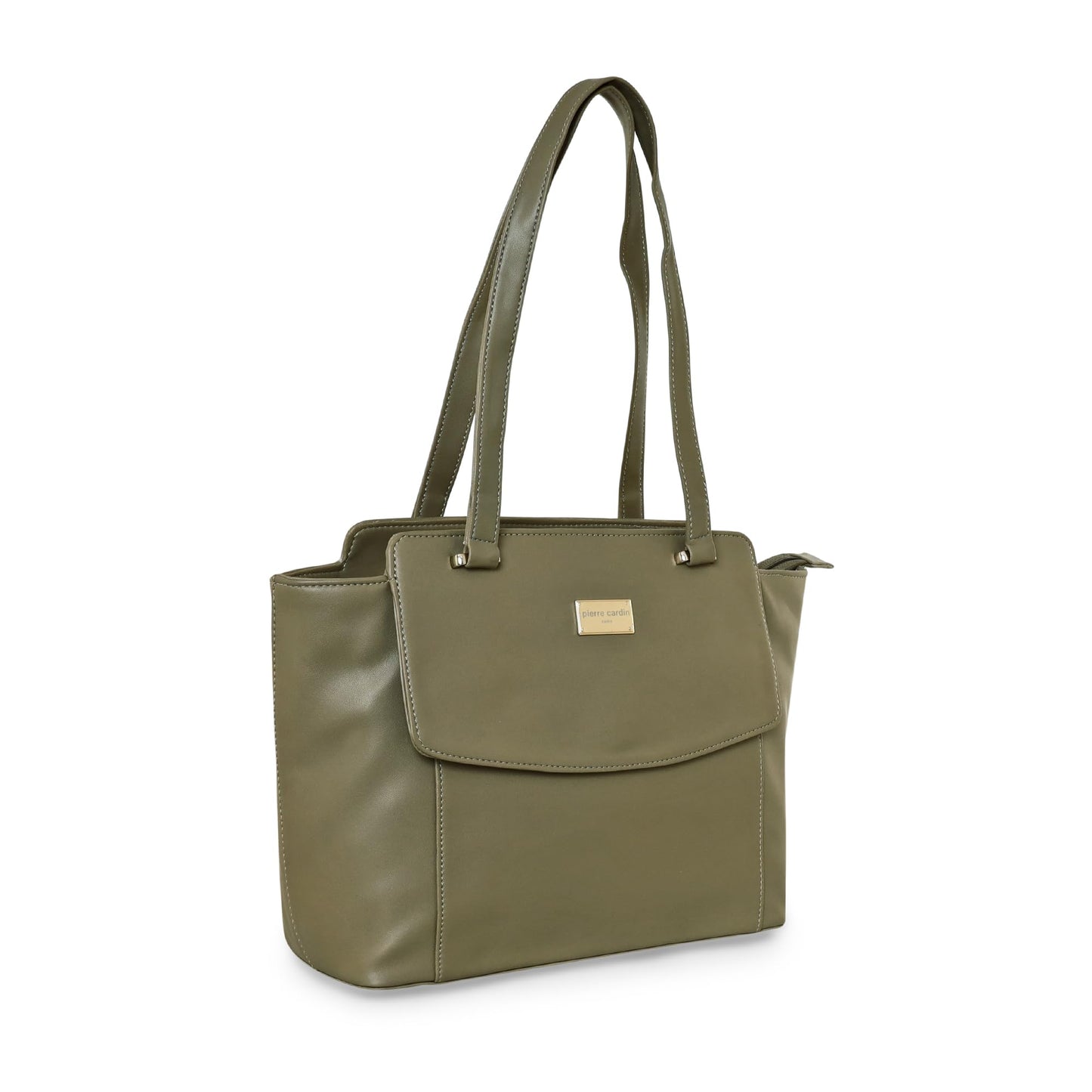 Pierre Cardin PU Leather Shoulder Bag For Women | Spacious Zipper Compartment With Outer Pocket | Tote Bag For Women & Girls, Olive