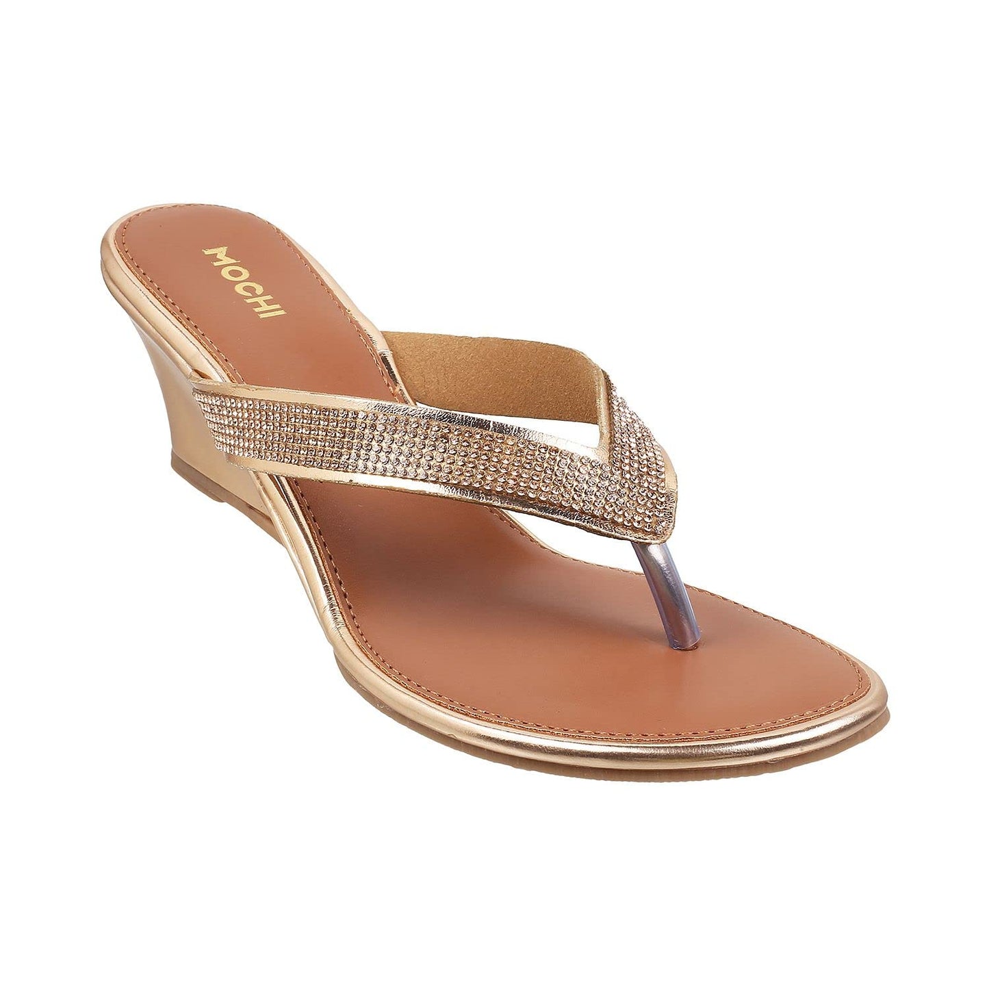 Mochi Women Rose Gold Wedge Heel Fashion Sandal