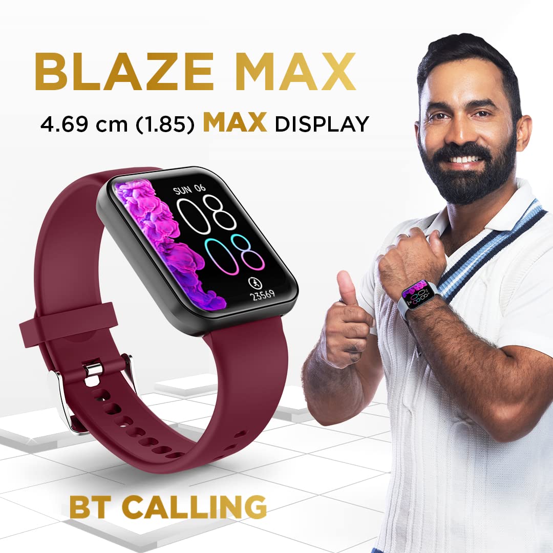 GIZMORE Gizfit Blaze Max 1.85" IPS Display with 240 x 280 px | 450 NITS Brightness BT Calling Edge to Edge Display, Voice Assistance, Bluetooth Smartwatch (Burgundy)