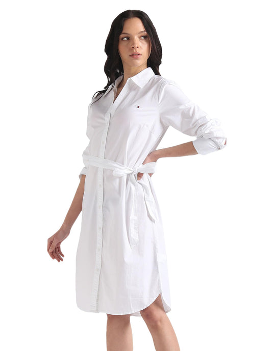 Tommy Hilfiger Women's Cotton Shirt Above The Knee Casual Dress (S24HWDR035 White