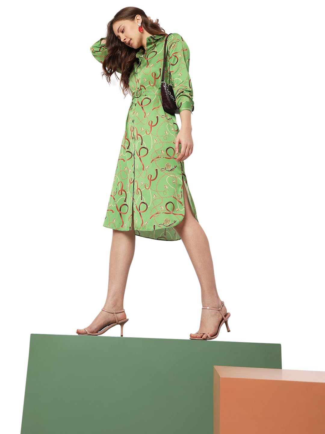 Vero Moda Women's Polyester Shirt Calf Length Dress (Kelp) Green