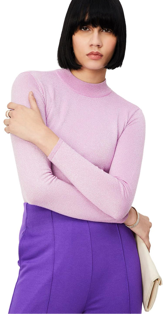 Max Women's Polyester Blend Casual Sweater (GLAM05A_Lilac