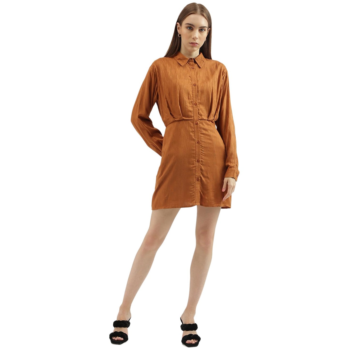 UNITED COLORS OF BENETTON Women's Regular Fit Straight Dress DRESS Rust