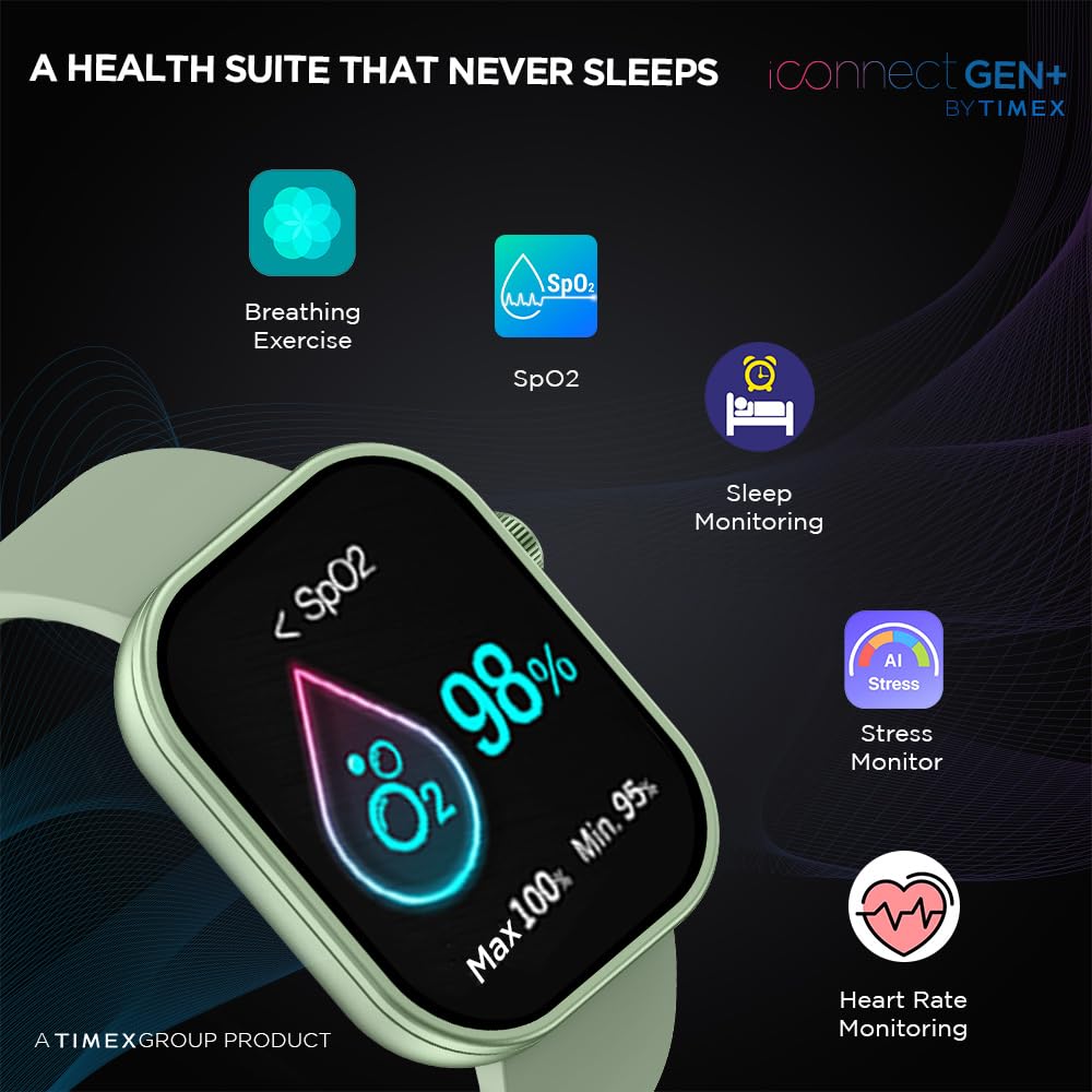 TIMEX iConnect Gen+ Smartwatch|2.01" TFT Display with 240x296 Pixel Resolution|Single Sync Bluetooth Calling|AI Voice Assist|100+ Sports Modes|200+ Watchfaces|Upto 7 Days Battery(Normal Usage)