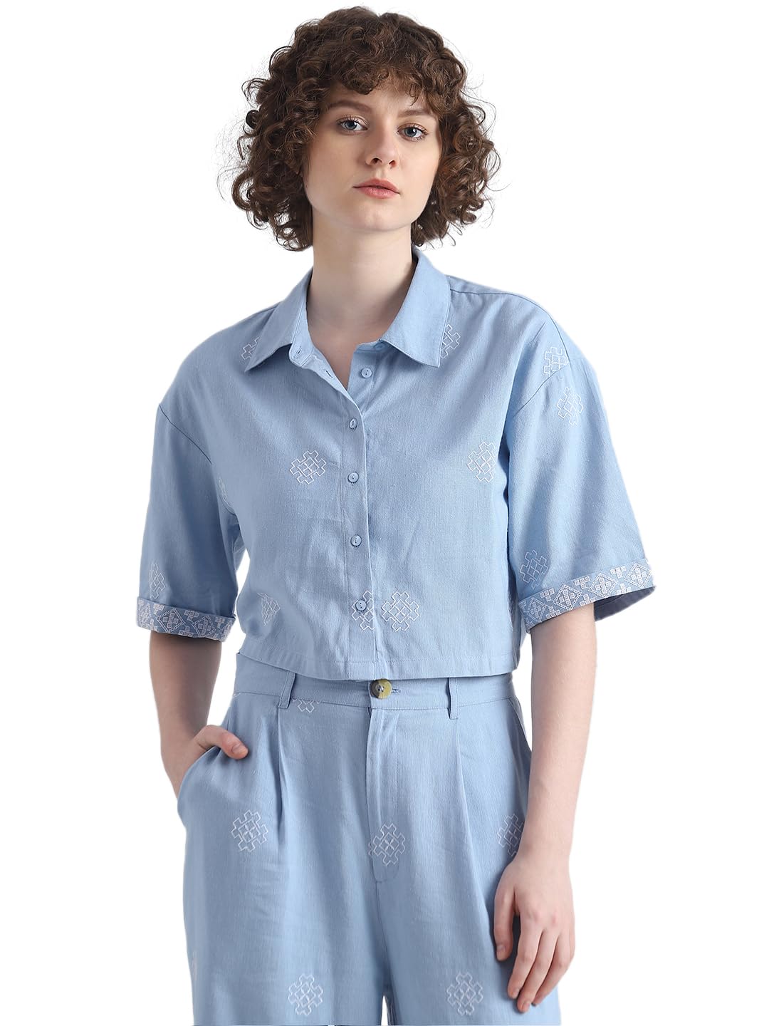 ONLY Women's Regular Fit Shirt (15328994-Placid Blue_Placid