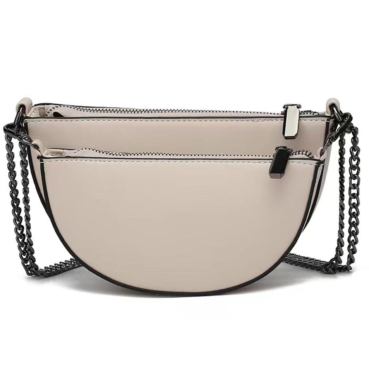 SIBY PU Leather Women Crossbody Bag with Metal Chain | 2 In 1 Ladies Messenger Bag with Double Chain | Retro Saddlebag For Lady | Sling Travel Mini Female Shoulder Bag (Beige)