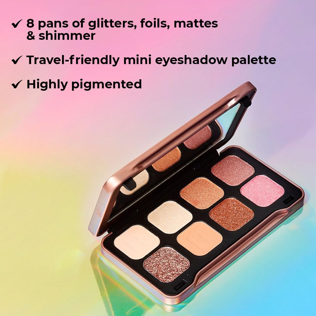 Makeup Revolution Forever Flawless Dynamic Eternal Eyeshadow Palette | 8 pans of glitters, foils, mattes & shimmer |Travel-friendly mini eyeshadow palette |Highly pigmented shades |Easy to blend and layer |8gm