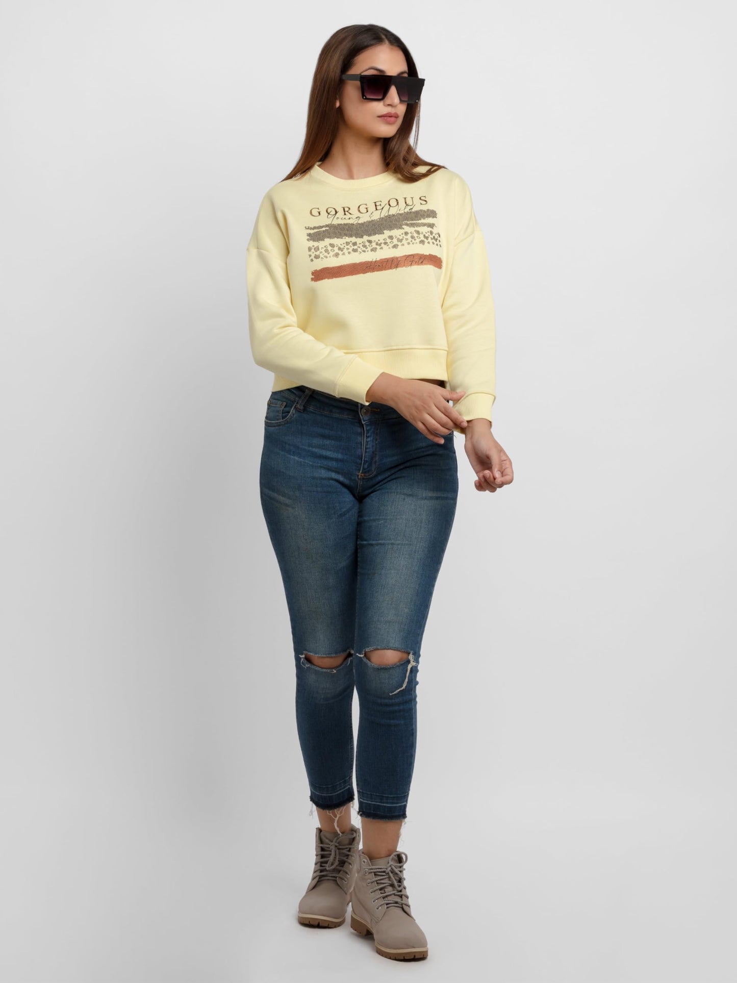 Status Quo Womens Printed Round Neck Sweatshirt Lemon