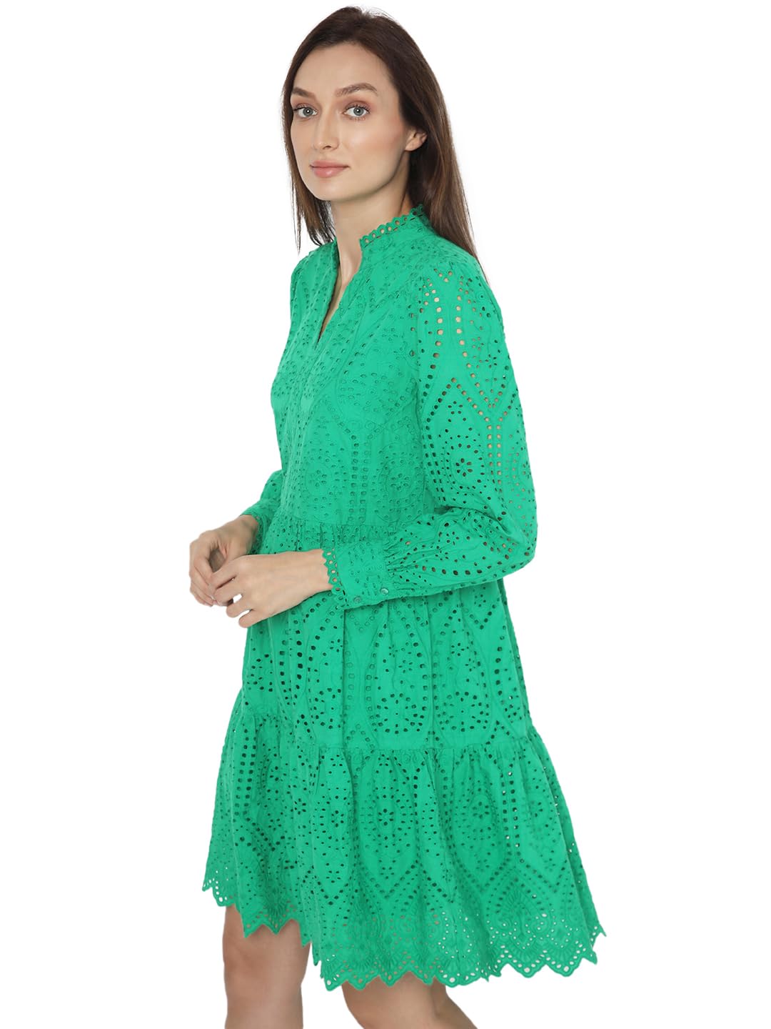 VERO MODA Women's Cotton Fit and Flare Above The Knee Dress (Golf Green)