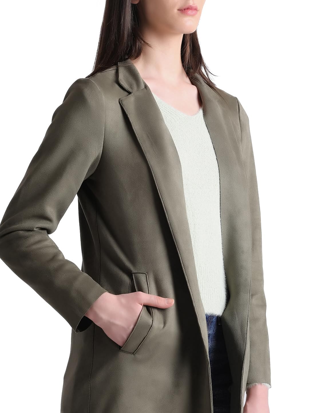 Only Women's Polyester Blend Longline Green A-Line Coat_Medium