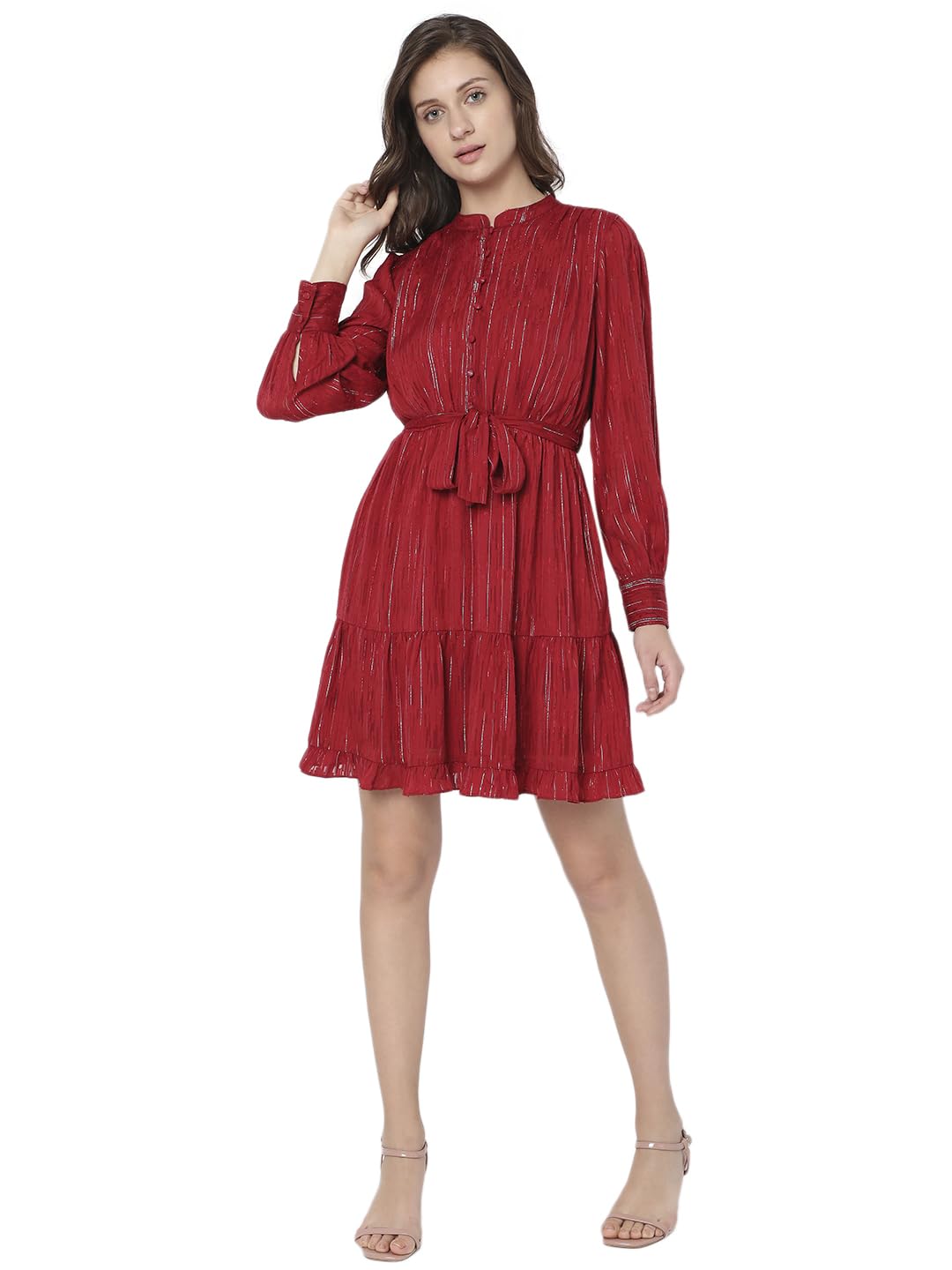 VERO MODA Women's Mini Polyester A-Line Red Dress