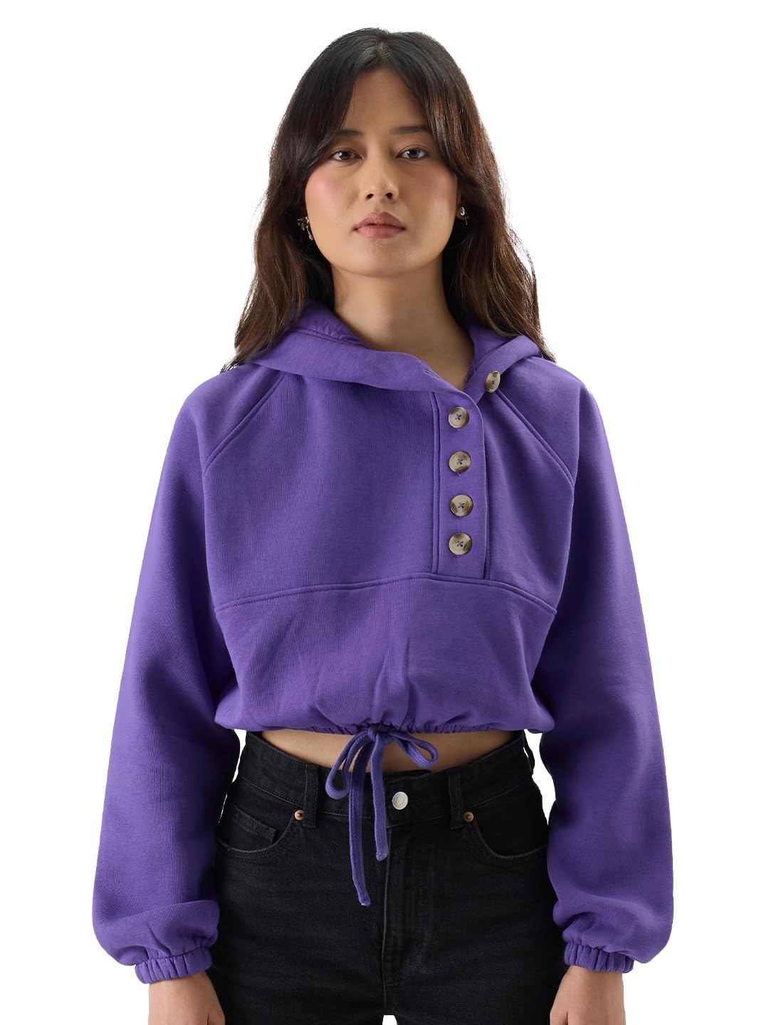 The Souled Store Violet Hoodie Women Oversized Hoodies Sweatshirts Hoodies Pullovers Crewneck Hooded Zip-Up Graphic Printed Solid Color Block Sportswear Casual Warm Cozy Comfortable Winter Fall