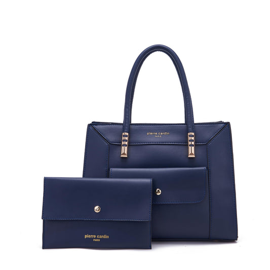 Pierre Cardin Satchel Bag For Women | Smart Handbag For Women Office & Casual Use with Acessories Pouch Inside | Spacious Zipper Compartment With Outer Pocket, Navy Blue