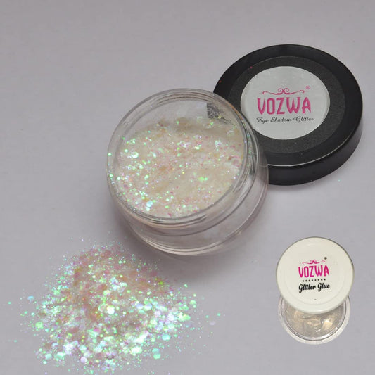 Vozwa White EyeShadow Thik & Thin Chunky Glitter Beautiful & Sparkle Glossy Finish with Glitter Glue
