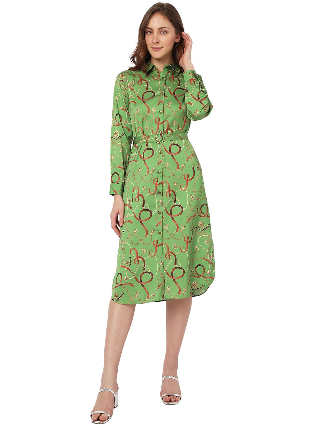 Vero Moda Women's Polyester Shirt Calf Length Dress (Kelp) Green