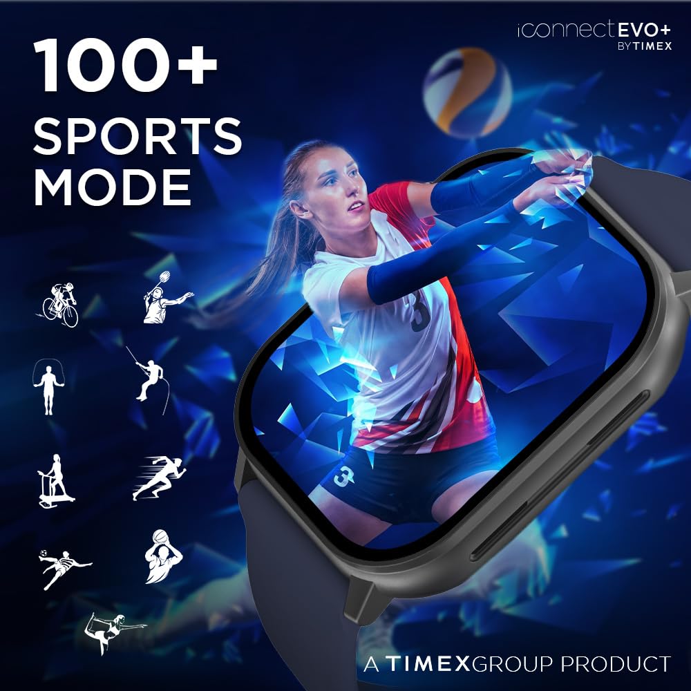 TIMEX iConnect EVO+Made in India Unisex Smartwatch|Largest Display 2.04" AMOLED with 368x448 Pixel Bluetooth Calling|Rotating Functional Crown|AI Voice Assist|Upto 7 Days Battery-TWIXW400T