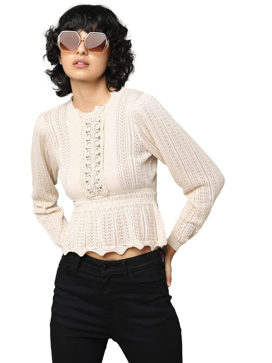 Only Women's Cotton Casual Pullover Sweater (Pink Tint)