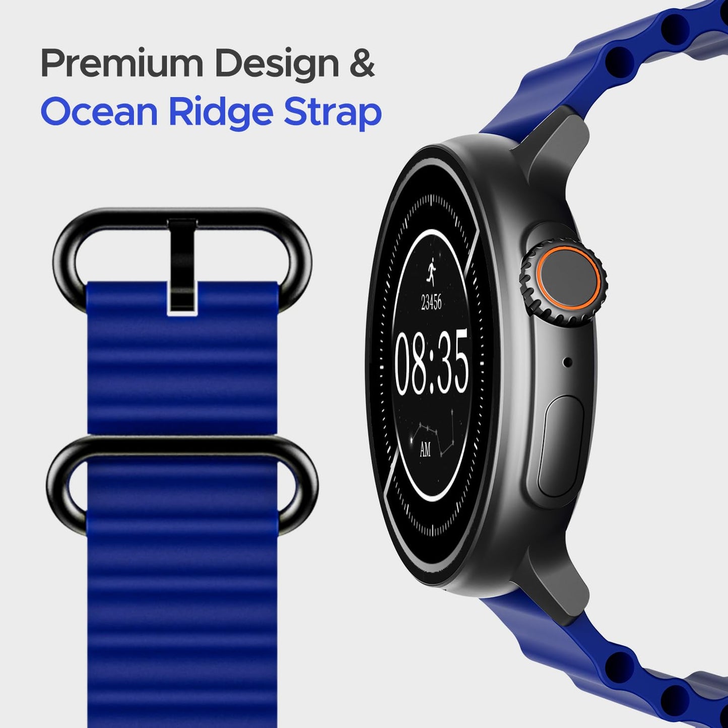 boAt Newly Launched Lunar Tigon Smart Watch with 1.45" AMOLED Display, Advanced BT Calling, Always on Display, Functional Crown, Premium Design & Ocean Ridge Strap,IP67,HR & SpO2 Monitoring(Deep Blue)