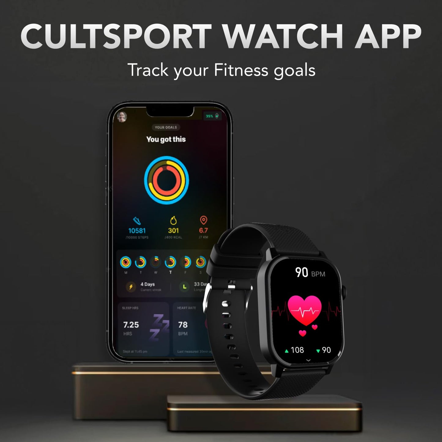 Cultsport Newly Launched Ace X 1.96" AMOLED Smartwatch, Premium Metallic Build Smartwatch, Always On Display, Bluetooth Calling, Live Cricket Score,Functional Crown(Black Silicone)