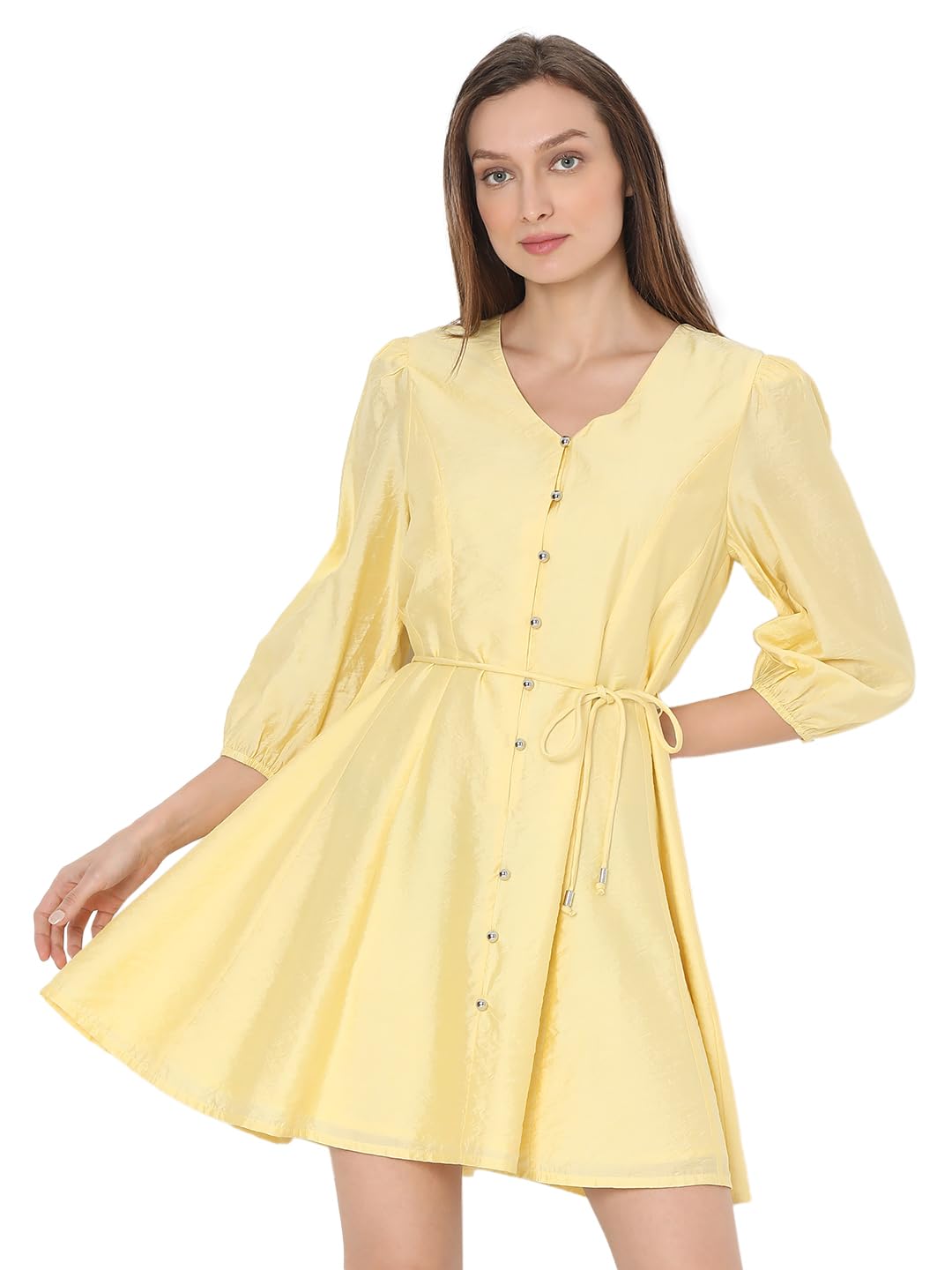 VERO MODA Women's Viscose A-Line Above The Knee Dress (Mellow Yellow)