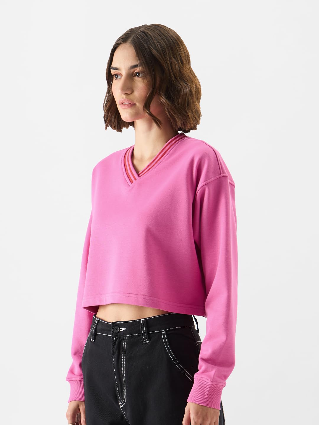 The Souled Store Official Solids: Pink Carnation Women Oversized Sweatshirts