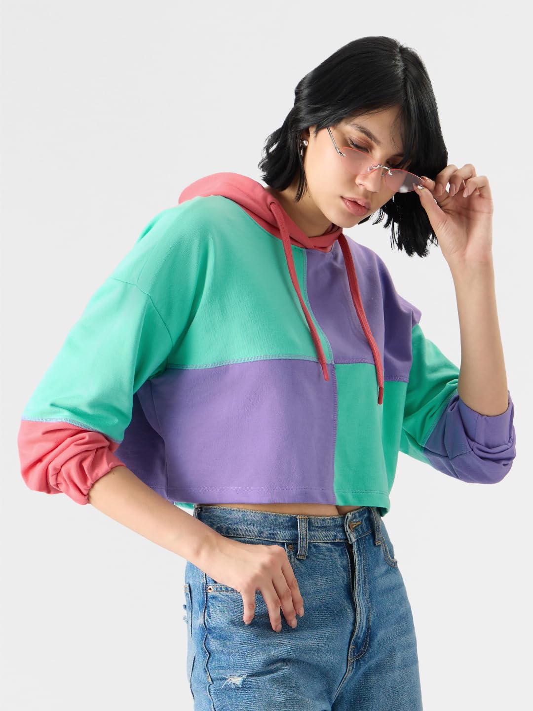 The Souled Store Orchid Sorbet Hoodie Women Cropped Oversized Hoodies Multicolour