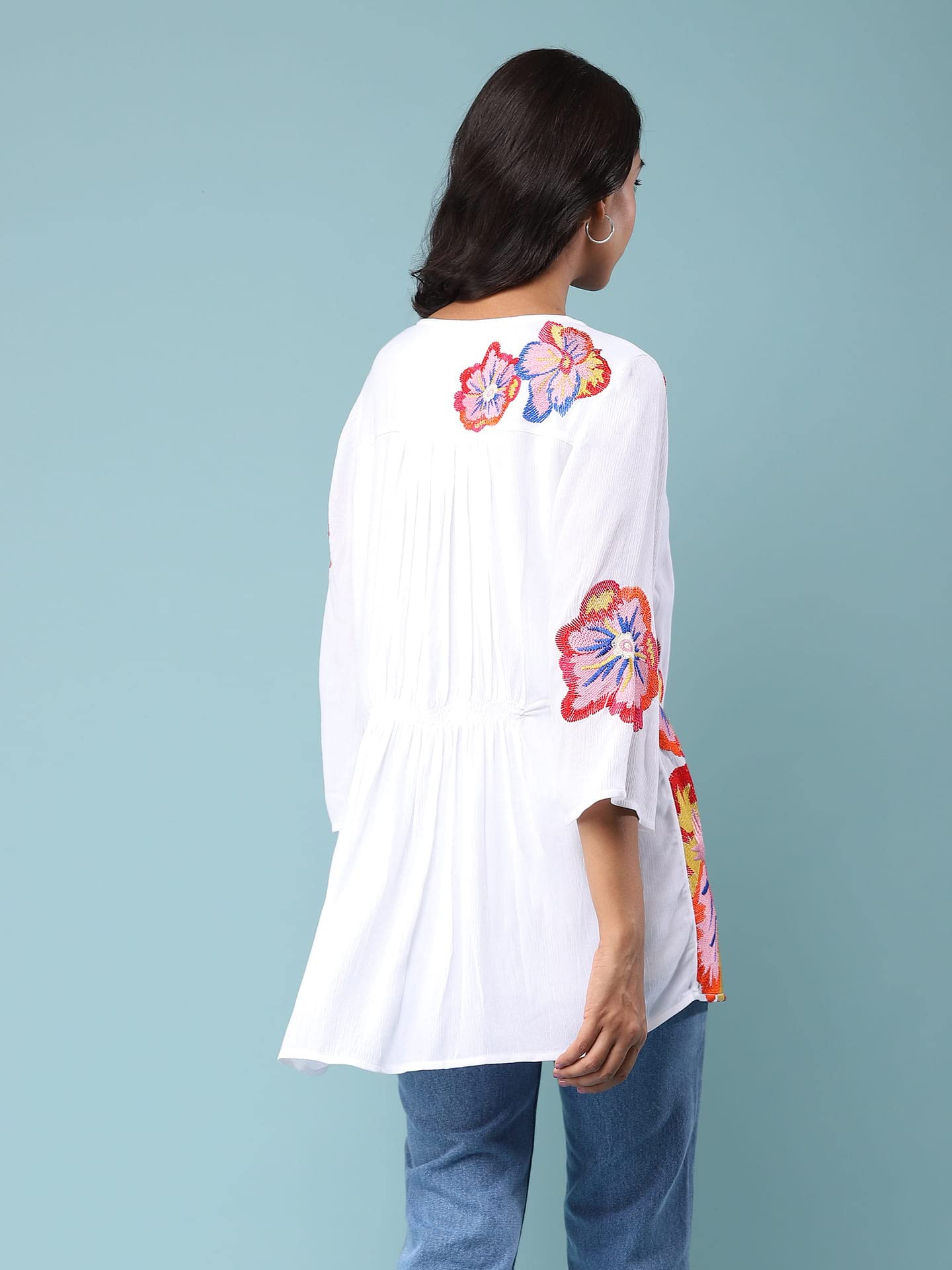 Aarke Ritu Kumar Round Neck 3/4 Sleeve Casual Top White