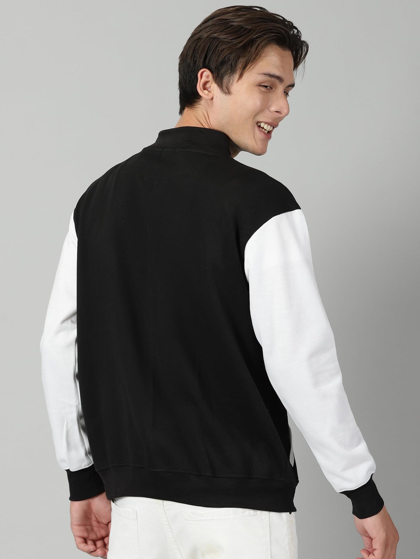 RodZen Men's Cotton Fleece Standard Length Varsity Regular Jacket (Large, Black)