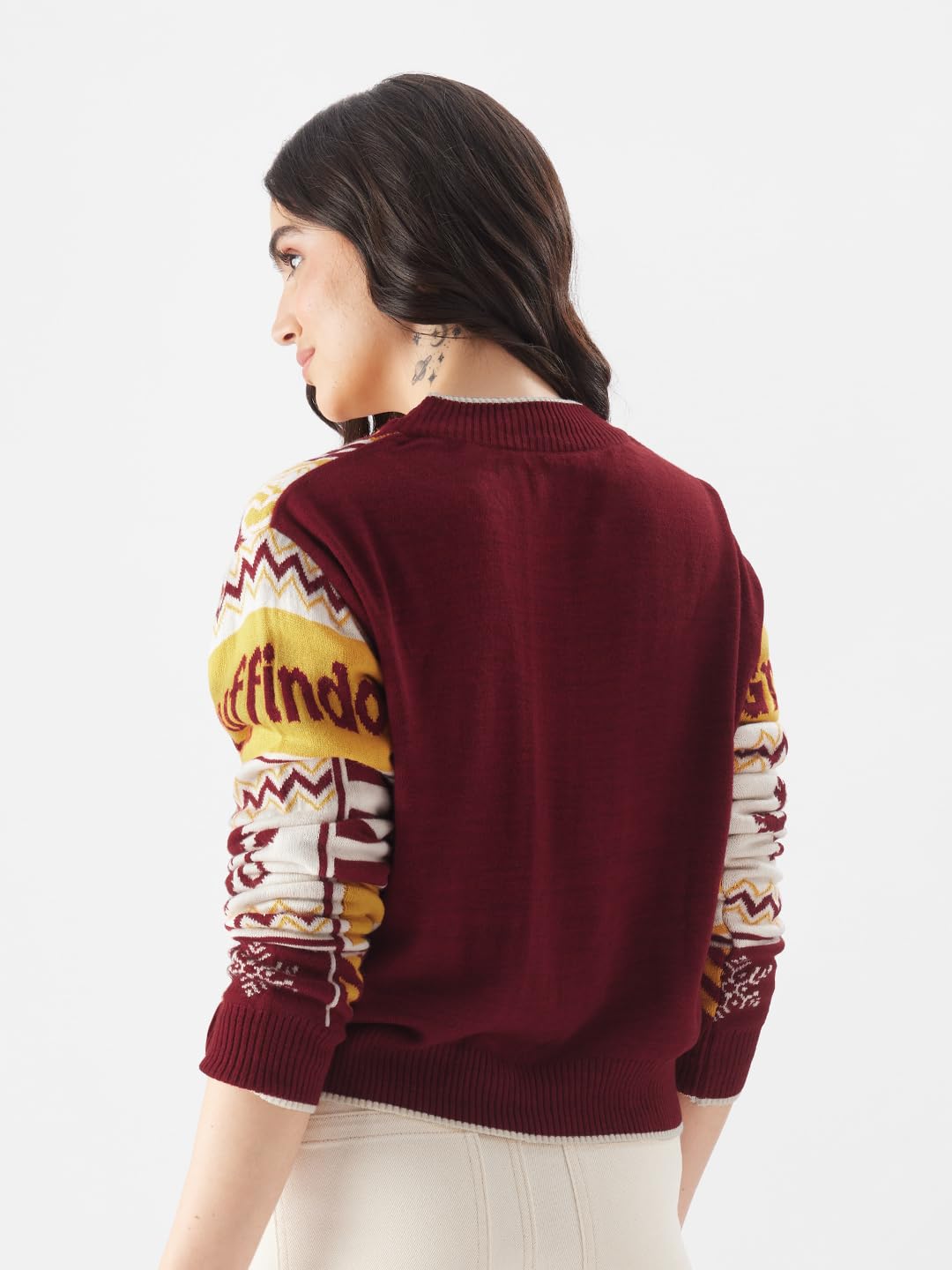 The Souled Store Harry Potter: House Gryffindor Women and Girls Long Sleeve Round Neck Multicolor Knitted Regular Fit Sweater