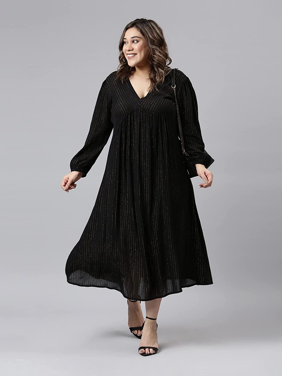 The Pink Moon Women's Maxi Plus Size Lurex Dress - (Black)