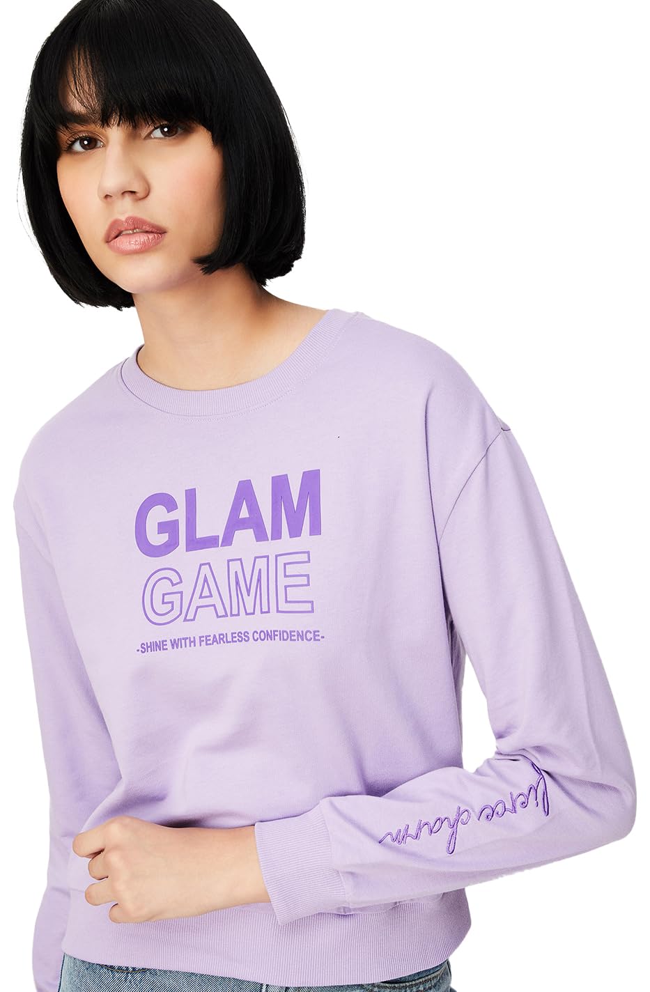 Max Women Typographic Printed Sweatshirt,Lilac,XS